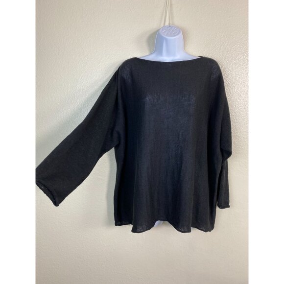 Eskandar Black Knit 100% Linen Knit Sweater One Size Medium Lagenlook Minimalist - Picture 2 of 16